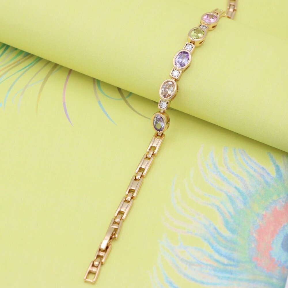 "Elegant Oval Multicolor Gem Rose Gold Plated Adjustable Bracelet, XPBL0755 - Picture 2 of 12